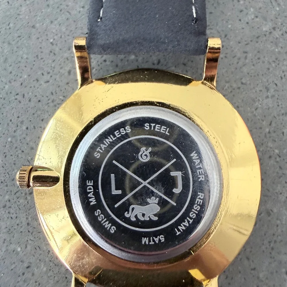 Larsson & Jennings Swiss Made Gold Black Leather Watch 5ATM needs battery